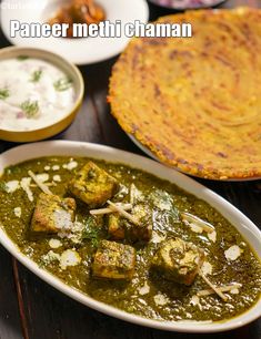 paneer methi chaman served in a white bowl