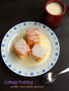 three pieces of cake on a plate next to a cup of coffee and spoons