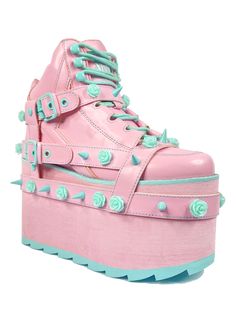 QOZMO BNDG ROSE - PINK/ BB BLUE Pastel Punk, Pastel Goth Outfits, Pastel Goth Fashion, Kawaii Shoes, Kawaii Fashion Outfits, Aesthetic Shoes, Pink Heels, Sweet Sweet