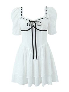 White Vintage Mini Dress With Lace Trim, Cupid Dress, Princesscore White Mini Dress, White Sleeveless Kawaii Mini Dress, White Short Sleeve Kawaii Mini Dress, White Short Sleeve Harajuku Dress, Dress With Puff Sleeves, Gossip Girls, Summer Lace