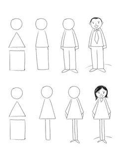 a drawing of people standing in different positions