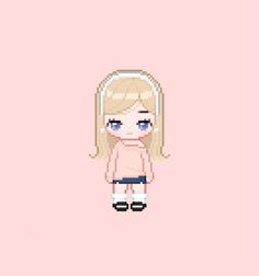 a pixel girl with blonde hair and blue eyes