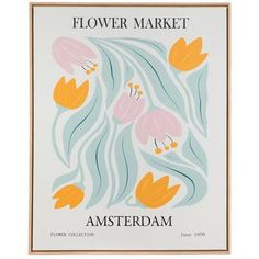 a flower market poster with pink and yellow flowers in the center, on a white background