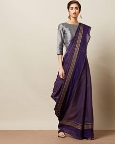 Purple Cotton Saree, Modern Sari, Draping Ideas, Punjabi Dresses, Latest Saree Blouse, Sari Fashion, Elegant Sarees, Saree Drape