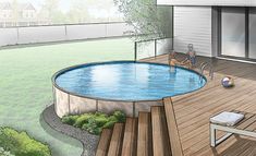 an artist's rendering of a deck with a swimming pool