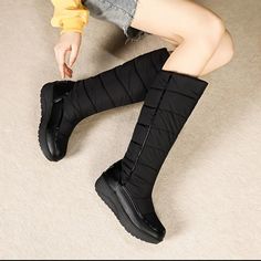 Women's Fashion Winter Black Boots, Very Comfortable And New In Box. Black Female Knight, Leather Snow Boots, Knight Boots, Womens Waterproof Boots, Snow Fashion, Female Knight, Outdoor Boots, Rounded Toe Boots, Boots High