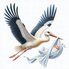 a stork flying over a baby in a crib