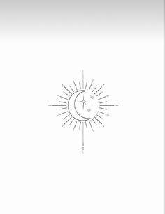 a black and white drawing of the sun and moon with stars in the sky above it