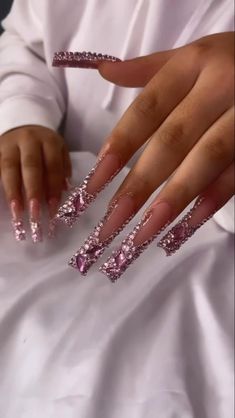 Nail Decor, Nail Stencils, Diamond Nails, Pink Acrylic Nails, Square Acrylic Nails