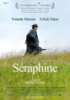 a movie poster for the film seraphine with a man sitting in a field