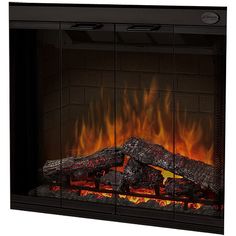 an electric fireplace with fire and flames