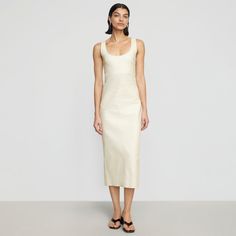 Bianca | Mona Cotton Twill Scoop-Neck Dress in Size Small Spring Bodycon Dress With Scoop Neck, Fitted Sleeveless Dress With Side Slits For Spring, Spring Longline Bodycon Dresses, Fitted Midi Dress With Side Slits For Daywear, Chic Longline Spring Dress, Elegant Scoop Neck Slip Dress For Summer, Spring Bodycon Longline Dress, Elegant Spring Longline Bodycon Dress, Elegant Longline Bodycon Dress For Spring