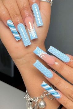 Winter Nail Set Ideas, Christmas Nails Medium Length, Extra Christmas Nails, Reveal Nails, Christmas Nail Designs Acrylic, Blue Christmas Nails, Candy Cane Nails