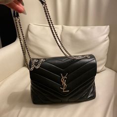 Ysl Medium Black Bag Like New. Worn A Few Times. Comes With Dust Bag. Ysl Black And Gold Bag, Ysl Lulu Bag, Black Handbags For Women, Ysl Black Purse, Ysl Black Large Bag, Ysl Bags Aesthetic, Luxury Handbags Aesthetic, Bags Aesthetic Black, Loulou Ysl Bag