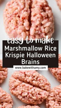 the words easy to make marshmallow rice krispie halloween brain cookies are shown