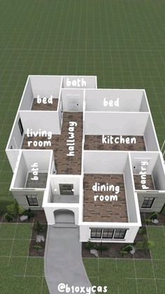 an aerial view of a house with all the rooms labelled