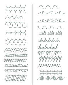 two different types of stitching patterns on white paper, one with black ink and the other with green thread