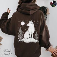 Arctic Fox Hoodie | Unisex Back Graphic Pullover Hoodie | Cottagecore Clothing | Boho Hoodie | Winter Hoodie | Forest Creatures | Woodland Animal Hoodie | White Fox Hoodie | Snow Fox Hoodie | Cute Fox Clothes | Fox Gifts ✔️ Design on back only ✔️ Soft, warm and cosy heavy blend unisex hoodie  ✔️ Classic Fit ✔️ Fiber composition: 50% Cotton, 50% Polyester ✔️ Medium-heavy fabric (8.0 oz/yd² (271 g/m   ✔️ Spacious kangaroo pouch pocket  ✔️ Adjustable hood with self-coloured woven drawstring cord ✔️ Fox And Moon, Boho Hoodie, Fox Hoodie, Boho Winter, Fox Gift, Animal Hoodie, Winter Hoodie, Hoodie Cute, Winter Boho