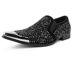 PRICES MAY VARY. THE ORIGINAL DESTA - The Bolano Desta are eye catching men's slippers that are guaranteed to have you standing out in the crowd. This slip-on is adorned with jewels that catch the light in all the right ways, and the metal tip adds a finishing touch that brings the whole look together. HIGH QUALITY MATERIALS - Bolano is known for fun, unique, quality footwear and the Desta is no exception. Translucent jewel placing ensures you stand out, like the trend setter you’ve always wante Black Rhinestone Slip-on Loafers, Black Slip-on Loafers With Rhinestones, Formal Loafers With Rhinestones And Round Toe, Formal Leather Loafers With Rhinestones, Pointed Loafers, Slip On Dress Shoes, Men's Slippers, Driving Loafers, Crocodiles