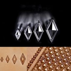 four different types of diamond shapes and designs on the side of a piece of leather