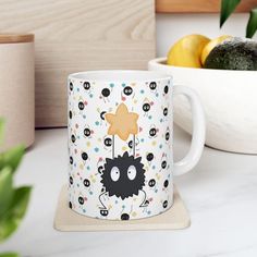 a coffee mug with a cartoon character on it