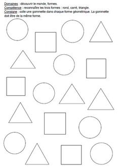 the worksheet for shapes and their correspondings to be used in this lesson