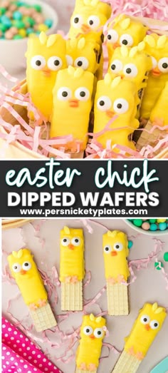 an easter chick dipped wafers recipe with marshmallows and sprinkles