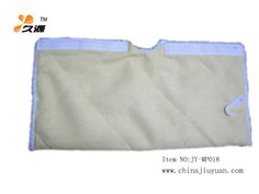 an image of a white cloth with blue trimmings on the bottom and side