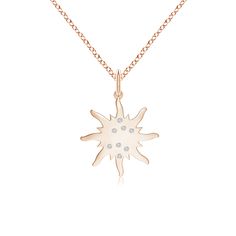 The silhouette of the sun is depicted on this stunningly chic pendant, designed in 14k rose gold. It is embellished with scattered flush-set diamonds and has a modish vibe. Flush Set Diamond, Sun Pendant, 18k Rose Gold, White Diamond, Colored Diamonds, Natural Diamonds, Gemstone Jewelry, Solid Gold, The Sun