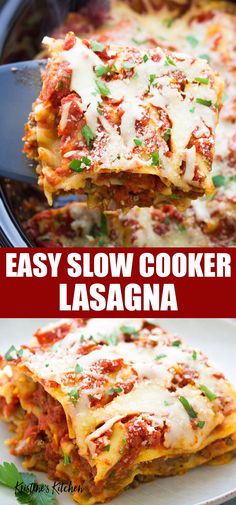 the easy slow cooker lasagna recipe is ready to be eaten