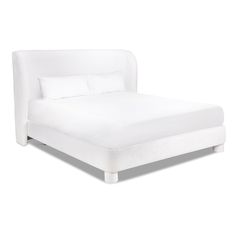 a bed with white sheets and pillows on top of it's headrests