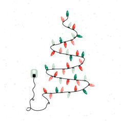 a christmas tree with red and green lights in the shape of a heart on a white background