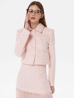 Color : WHITE,PINKCountry of Origin : KOREA Pink Tweed Jacket For Office, Pink Tweed Jacket For Spring Office Wear, Pink Fitted Tweed Jacket For Spring, Pink Single Breasted Tweed Jacket For Fall, Pink Tweed Jacket For Winter Workwear, Chic Pink Tweed Jacket For Spring, Pink Fitted Tweed Jacket For Work, Fitted Pink Tweed Jacket For Work, Elegant Pink Tweed Jacket For Work