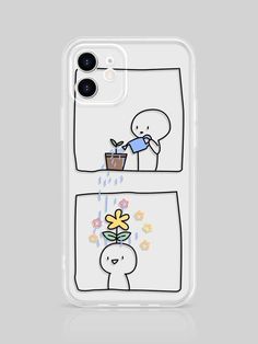 an iphone case with two images of people and flowers on the front, one is holding a