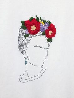 a drawing of a woman with flowers in her hair