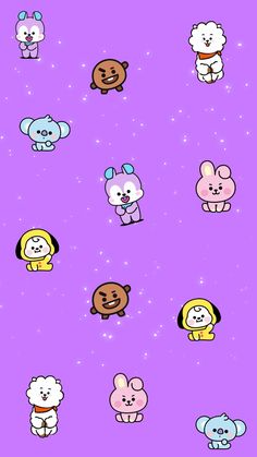 an image of some cartoon animals on a purple background