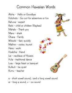 an image of the hawaiian words for children to use in their language workbooks