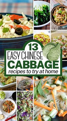 the cover of 13 easy chinese cabbage recipes to try at home, including broccoli and carrots