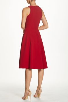 The Catalina is a crepe cocktail dress with a fit and flare silhouette and a v-neckline that flatters all body shapes. The bodice is fitted and tapers in to hug the waist, and the knee-length skirt is playful but polished. This Garnet sleeveless dress has modest straps wide enough to cover the shoulders and two side pockets. Fully Lined Fit & Flare Pockets Self: 97% Polyester 3% Spandex Lining: 100% Polyester 42" HPS to Hem Center Back Zipper Machine Wash Cold, Do Not Bleach, Tumble Dry Low, Low Handmade Sweaters, Party Illustration, Flare Cocktail Dress, Fit And Flare Cocktail Dress, Red Sleeveless Dress, Workout Clothing, Jeans Logo, White Sleeveless Dress, High Quality Dress