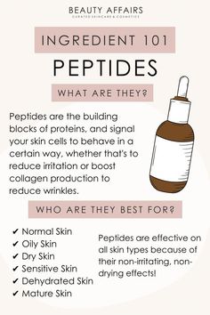 Discover the power of peptides in skincare with our list of the top 7 peptides for combating aging and tightening skin. Learn how these ingredients work to rejuvenate your skin at Beauty Affairs. Skincare Knowledge, Tighten Facial Skin, Esthetician Marketing, Skin Care Guide, Skin Advice, Skin Aesthetics, Natural Acne Remedies, Cosmetics Ingredients