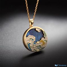 OrcaJump - Elegant Japanese Ukiyo-e Pendant - Exquisitely Crafted in Brass - Adorned with Lava Rock - Available in 6 Striking Colors Japanese Jewelry, Donut Pendant, Jewellery Design Sketches, Magical Jewelry, Ukiyo E, Lava Rock, Mom Jewelry, Funky Jewelry, Jewelry Lookbook