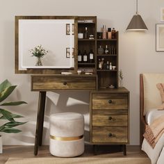 a bedroom scene with focus on the dressing table