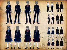 an old paper doll is shown with various poses and hair styles for the character in the animated