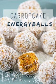 carrot cake energy balls on a plate with coconut flakes