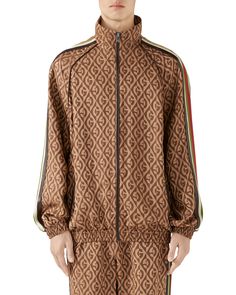 GUCCI MEN'S RHOMBUS-PRINT TWILL TRACK JACKET. #gucci #cloth Gucci Track Suit Men, Gucci Clothing, Gucci Jacket, Men Tracksuit, Gucci Outfits, G Logo, Suit Men, Track Suit Men, Bold Logo