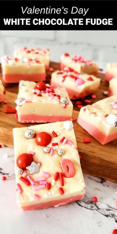 valentine's day white chocolate fudge on a cutting board