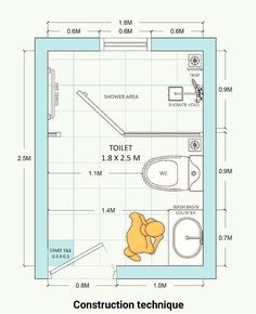 a bathroom floor plan with the measurements for it