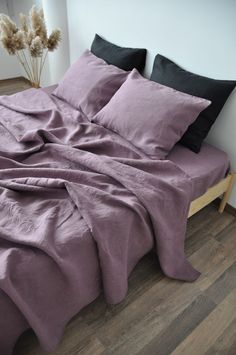 Mauve linen sheet set Purple Sheets, Bali Photos, Pink Bedding Set, Bedding Inspiration, Linen Sheet Sets, Linen Sheets, Pink Bedding, Understated Elegance, Cozy Bedroom