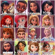 many different disney princesses with names on them