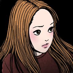 a drawing of a girl with long hair and brown shirt looking at something in the distance